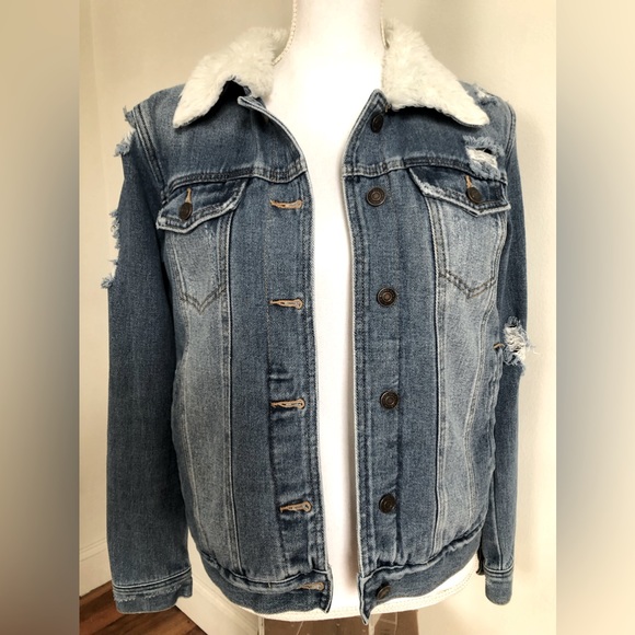 PacSun Jackets & Blazers - PACSUN DENIM WOMENS LINED FAUX FUR SHERPA JEAN JACKET SMALL WOMENS JEANS